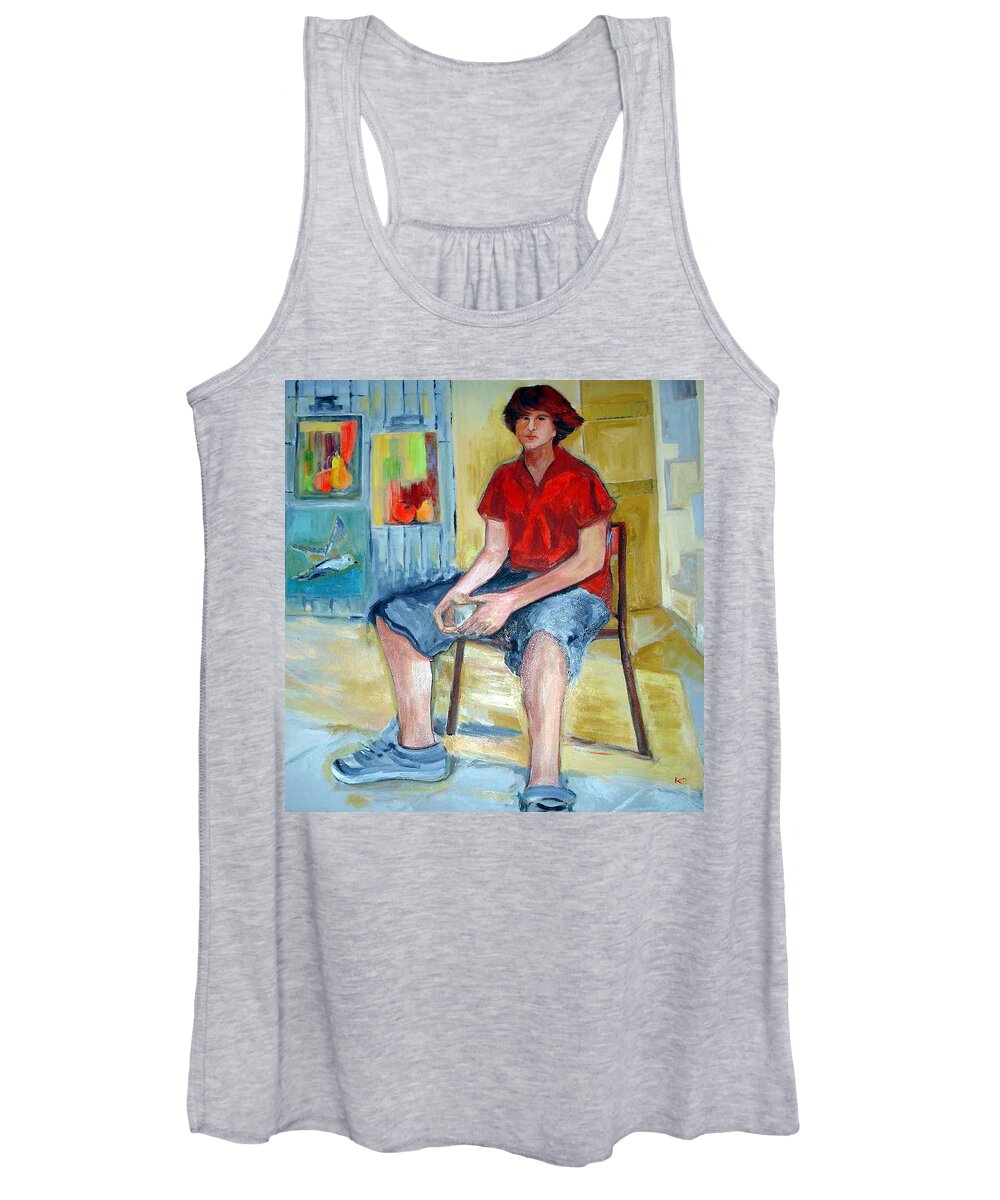 For The Contest : Painting Of Men Only Women's Tank Top featuring the painting Jeremy by Kim PARDON
