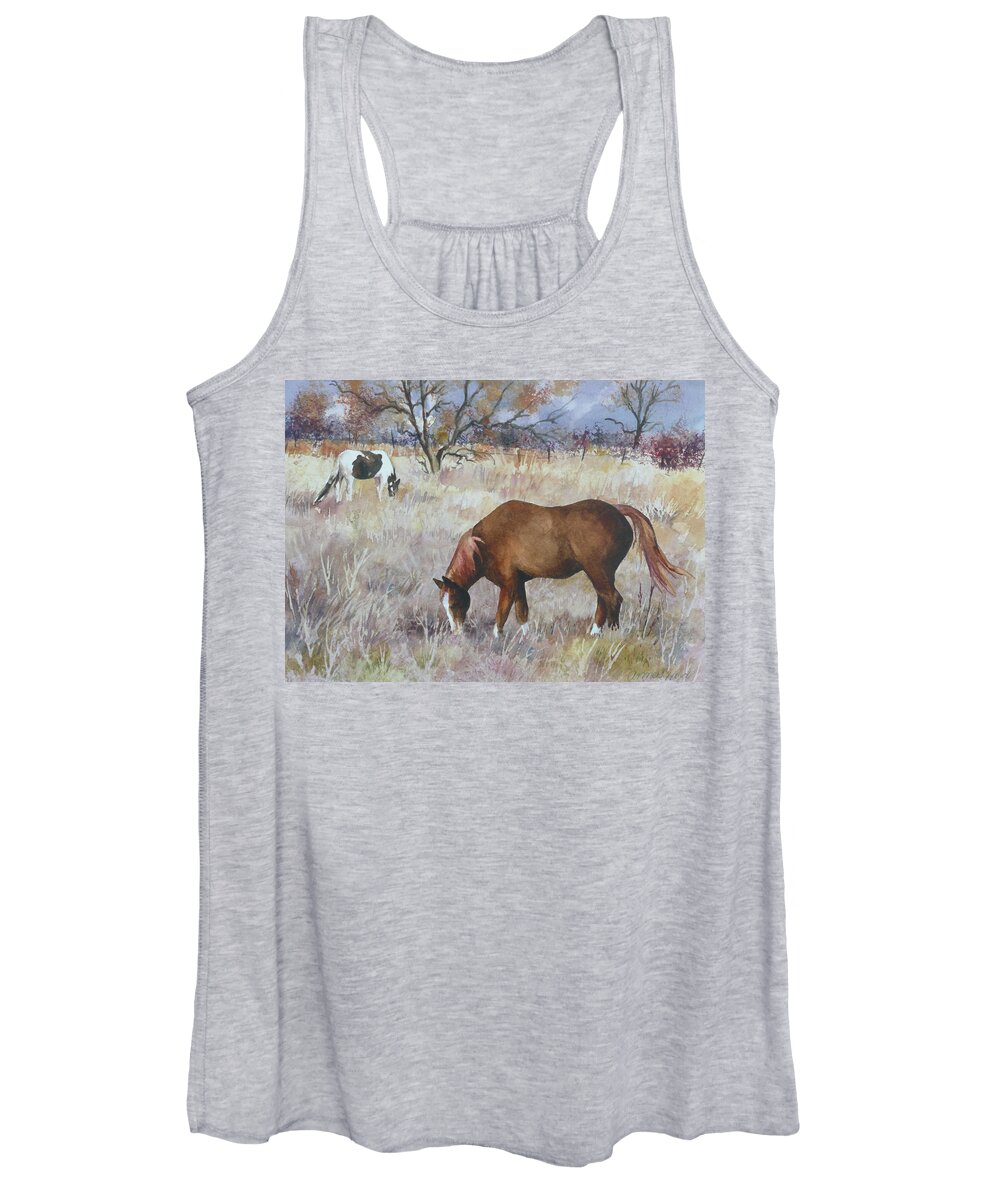 Horse Painting Women's Tank Top featuring the painting Jill's Horses on a November Day by Anne Gifford