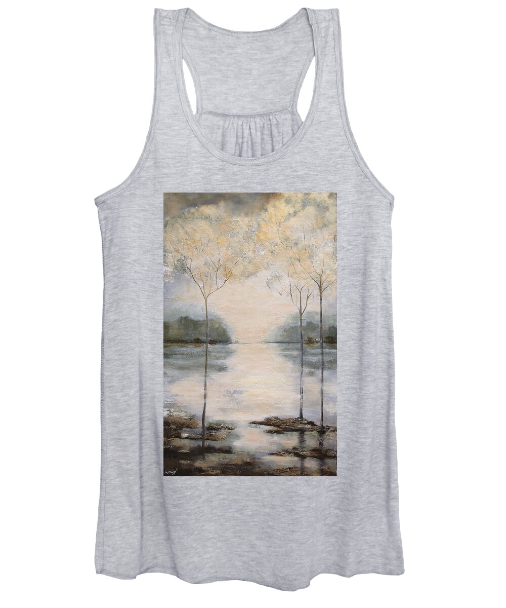 Water Women's Tank Top featuring the painting Landscape with gold by Katrina Nixon