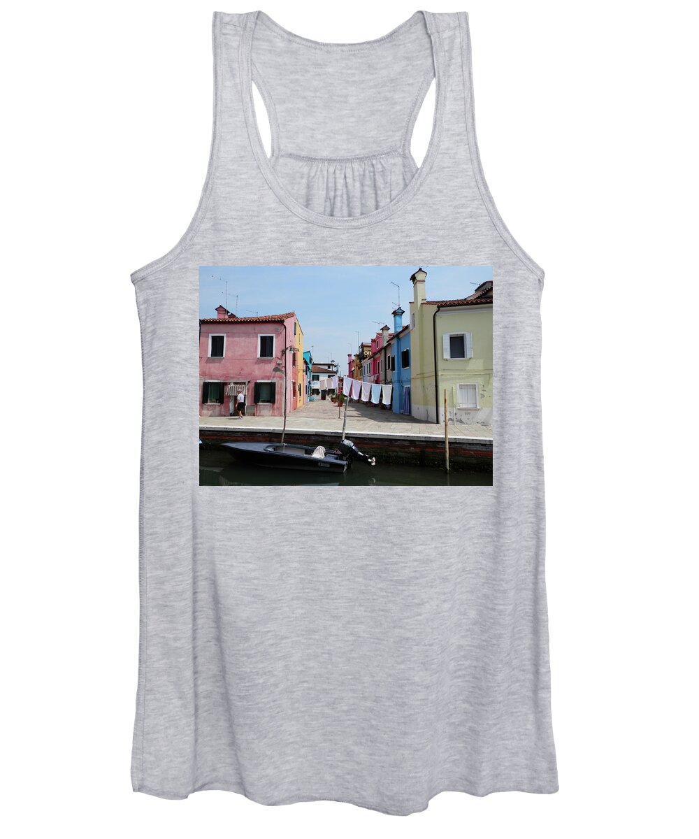 Laundry Women's Tank Top featuring the photograph Laundry Day in Burano by Pema Hou
