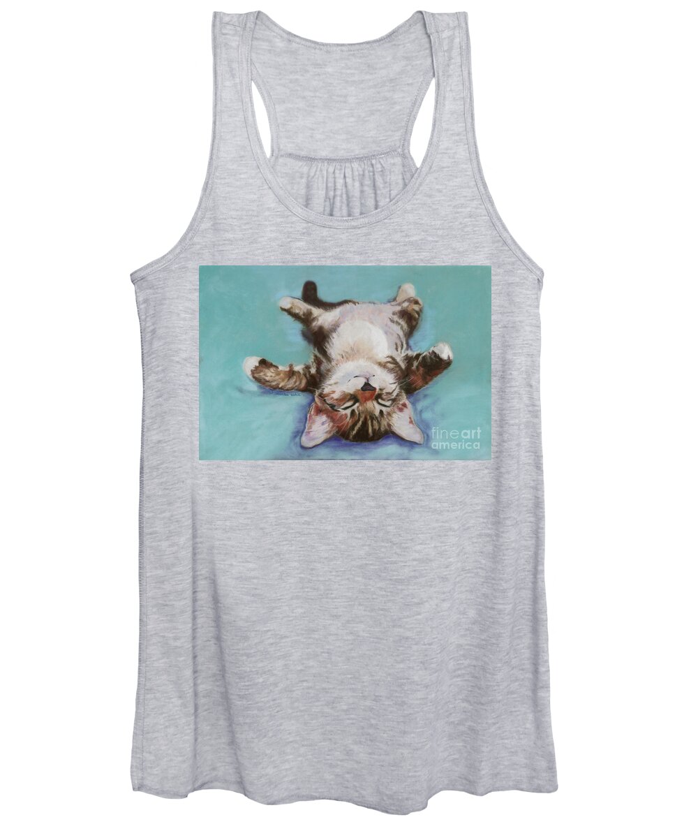 Cat Painting Women's Tank Top featuring the pastel Little Napper by Pat Saunders-White