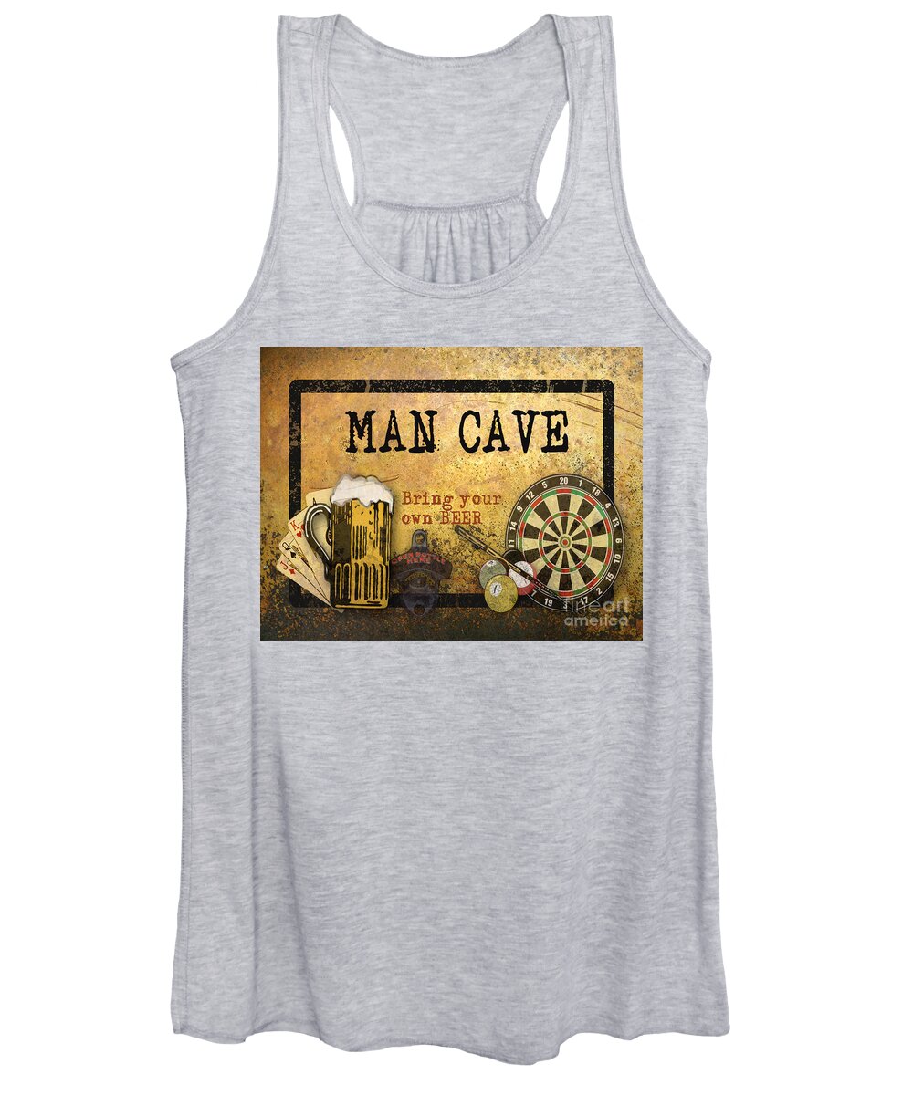 Jean Plout Women's Tank Top featuring the digital art Man Cave-Bring your own Beer by Jean Plout