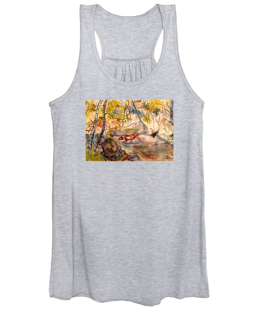 Creek Women's Tank Top featuring the painting Misty Cascades Day by Kendall Kessler