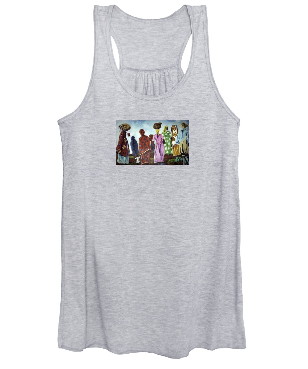 Market Women's Tank Top featuring the painting Mombasa Market by Sher Nasser
