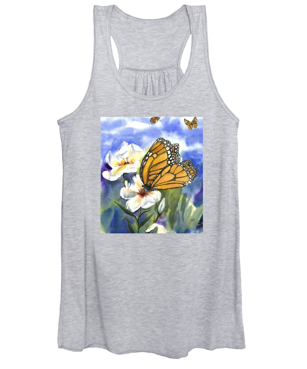White Flowers And Butterflies Women's Tank Top featuring the painting Transformation 2 by Maria Hunt