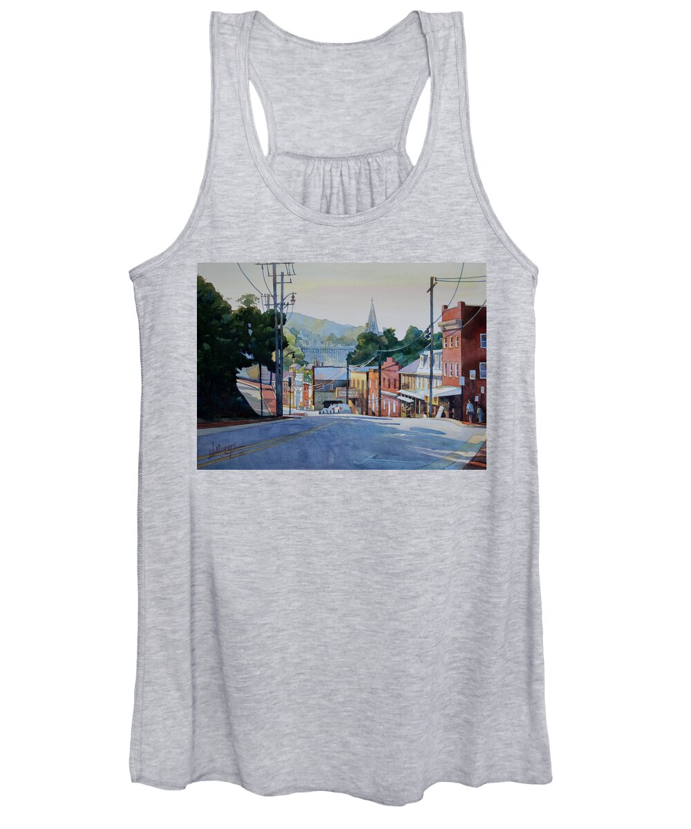 Landscape Women's Tank Top featuring the painting Morning Sun on Main by Mick Williams