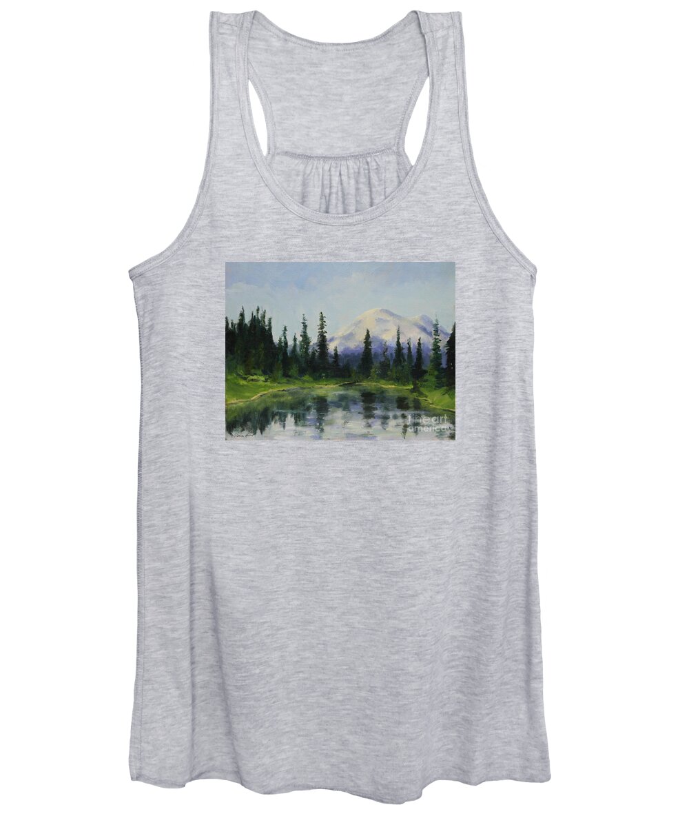 Mountains Women's Tank Top featuring the painting Picnic by the Lake by Maria Hunt