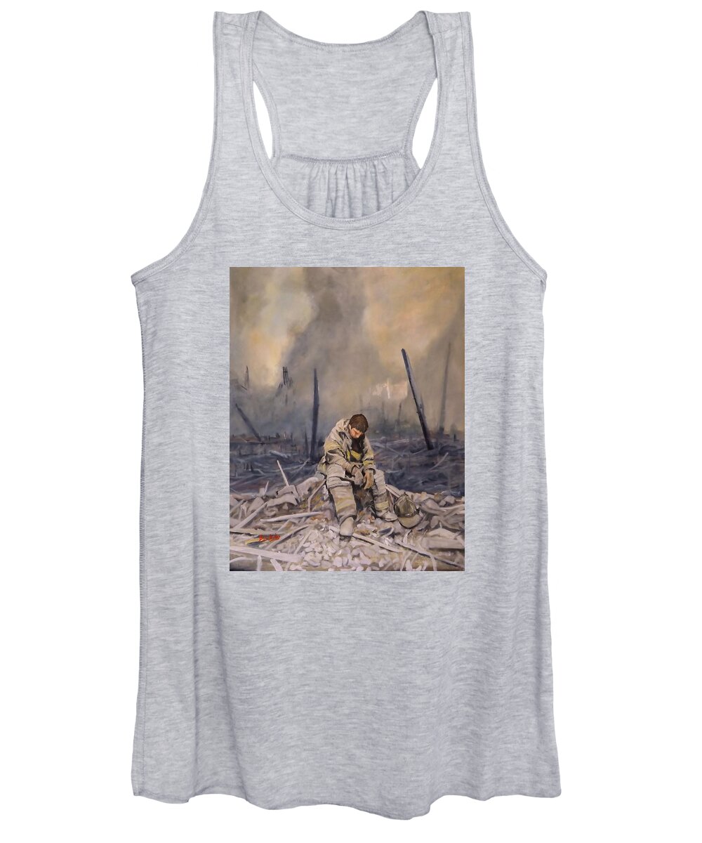 9/11 Ground Zero Women's Tank Top featuring the painting Never Ever Again by Barry BLAKE