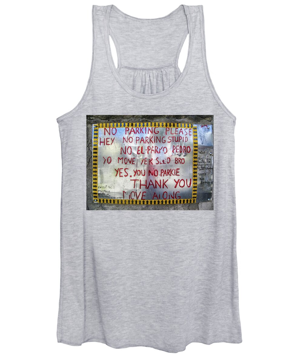 No-parking-sign Women's Tank Top featuring the photograph No El Parko Pedro Sign by Jo Ann Tomaselli