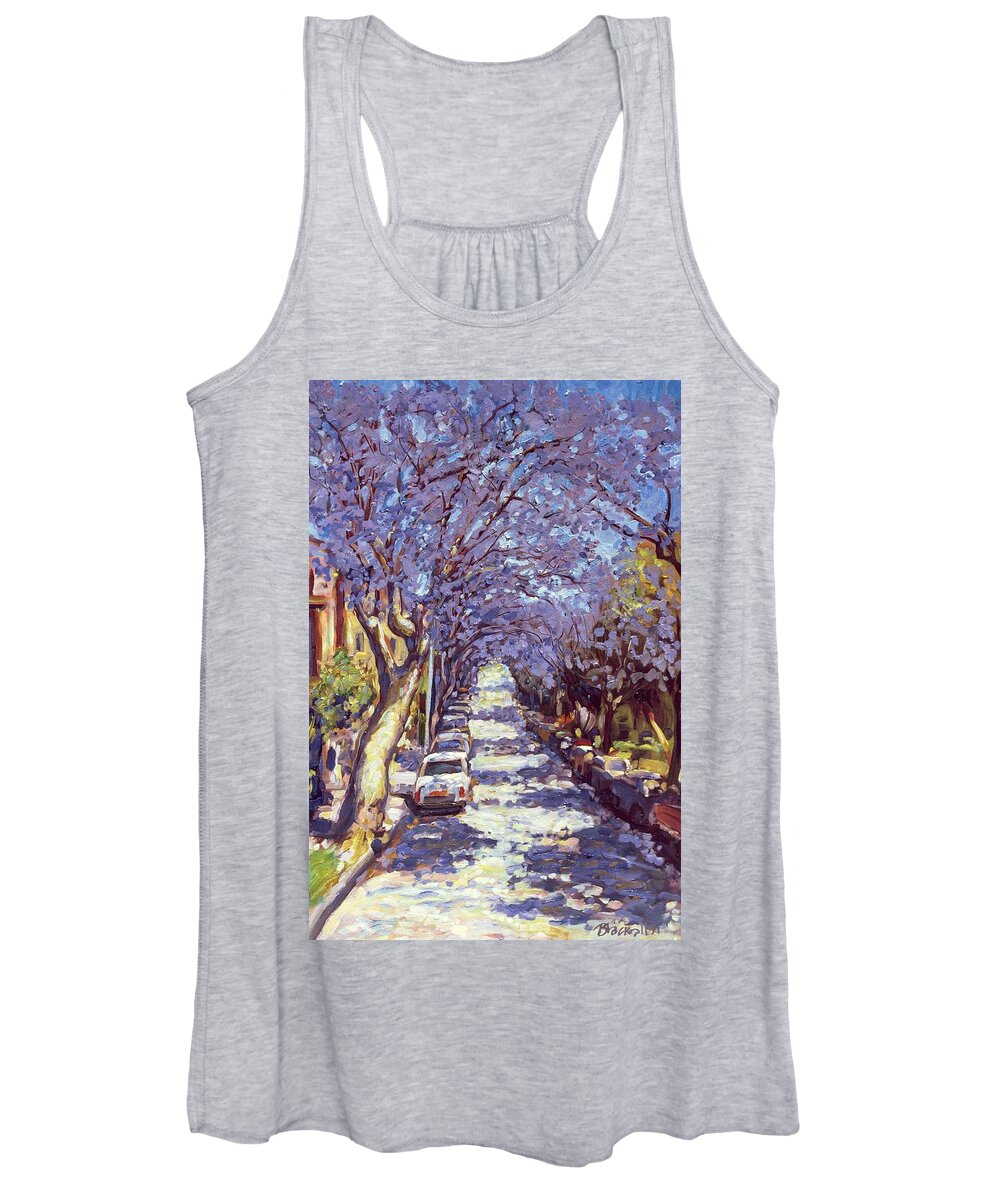 Australasia Women's Tank Top featuring the painting North Sydney Jacaranda by Ted Blackall