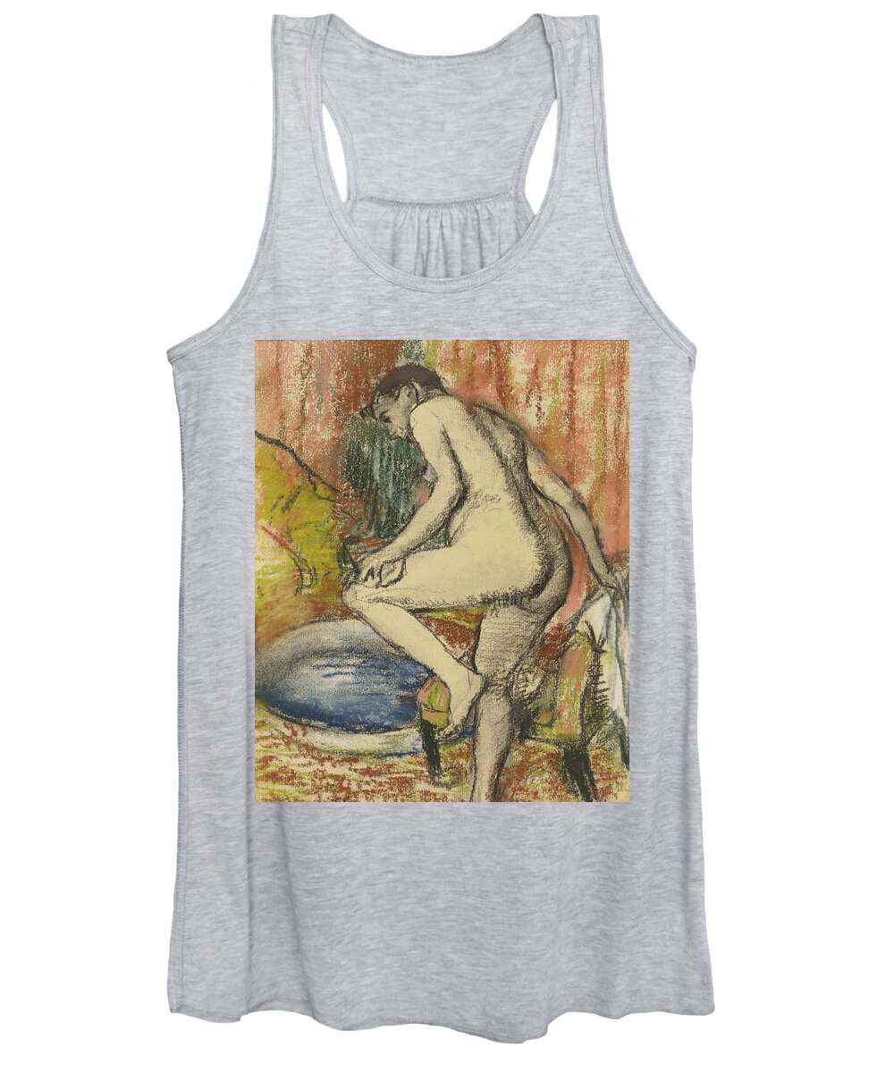 Edgar Degas Women's Tank Top featuring the drawing Nude Woman Wiping Herself after the Bath by Edgar Degas