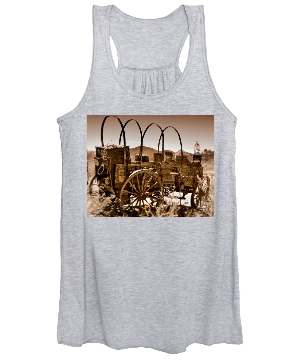 Old Women's Tank Top featuring the photograph Old West Covered Wagon - Arizona by Mark Valentine