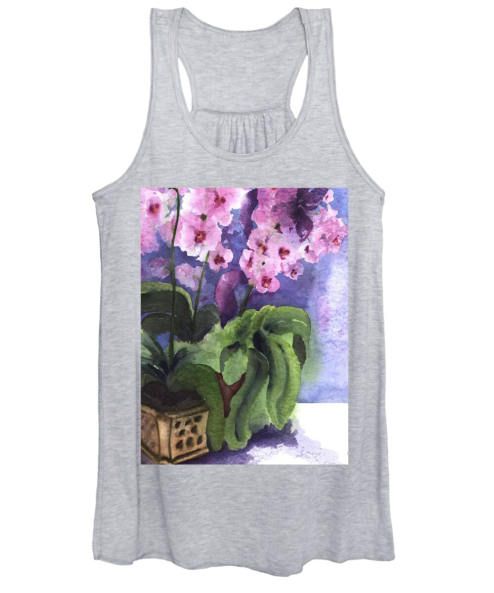Orchids Women's Tank Top featuring the painting Orchids in the Window by Maria Hunt