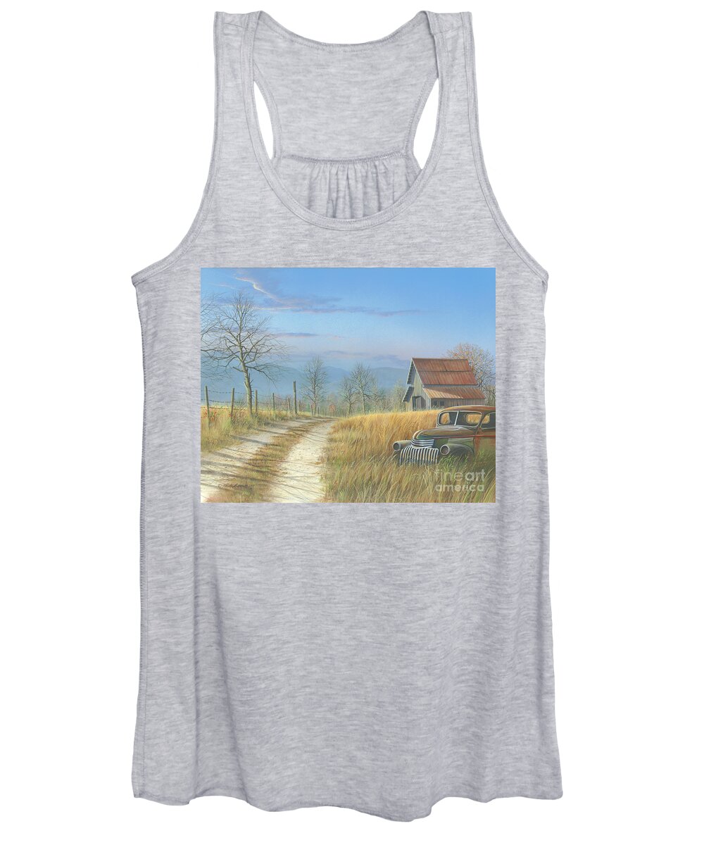 Landscape Women's Tank Top featuring the painting Our Time has Come and Gone by Mike Brown