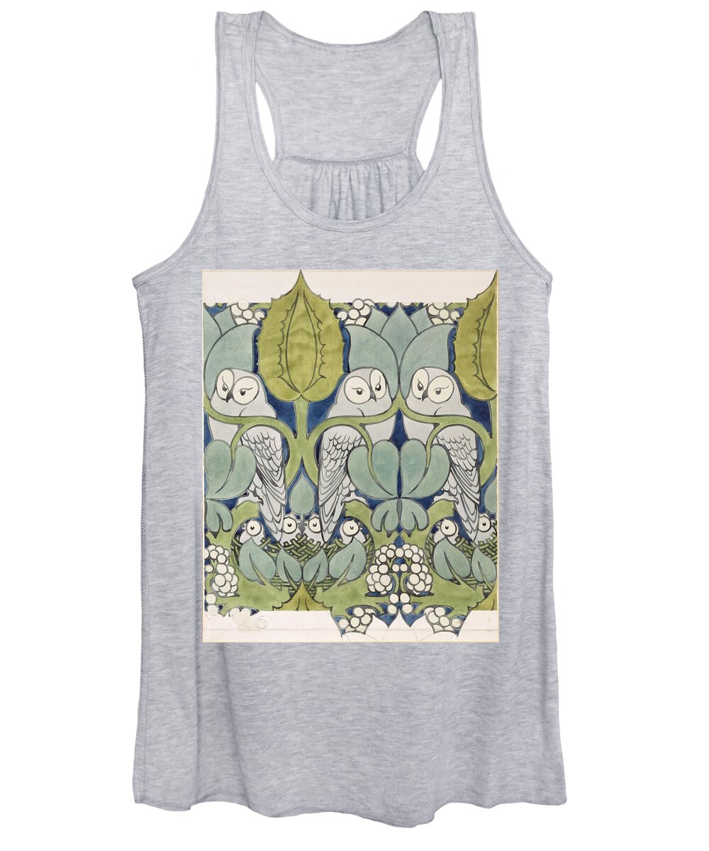Textile Or Wallpaper Design Women's Tank Top featuring the painting Owls, 1913 by Charles Francis Annesley Voysey