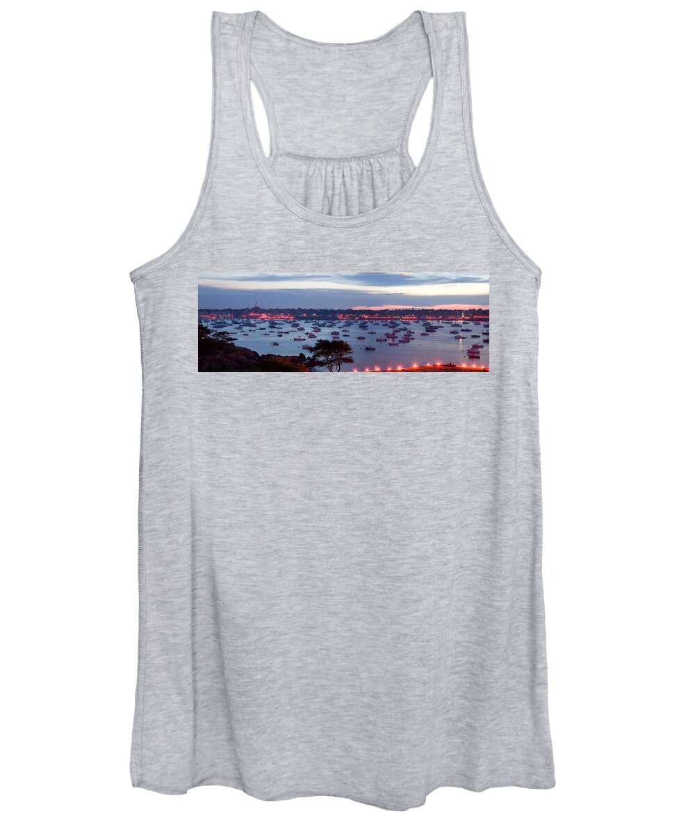 Marblehead Harbor Women's Tank Top featuring the photograph Panoramic of the Marblehead Illumination by Jeff Folger