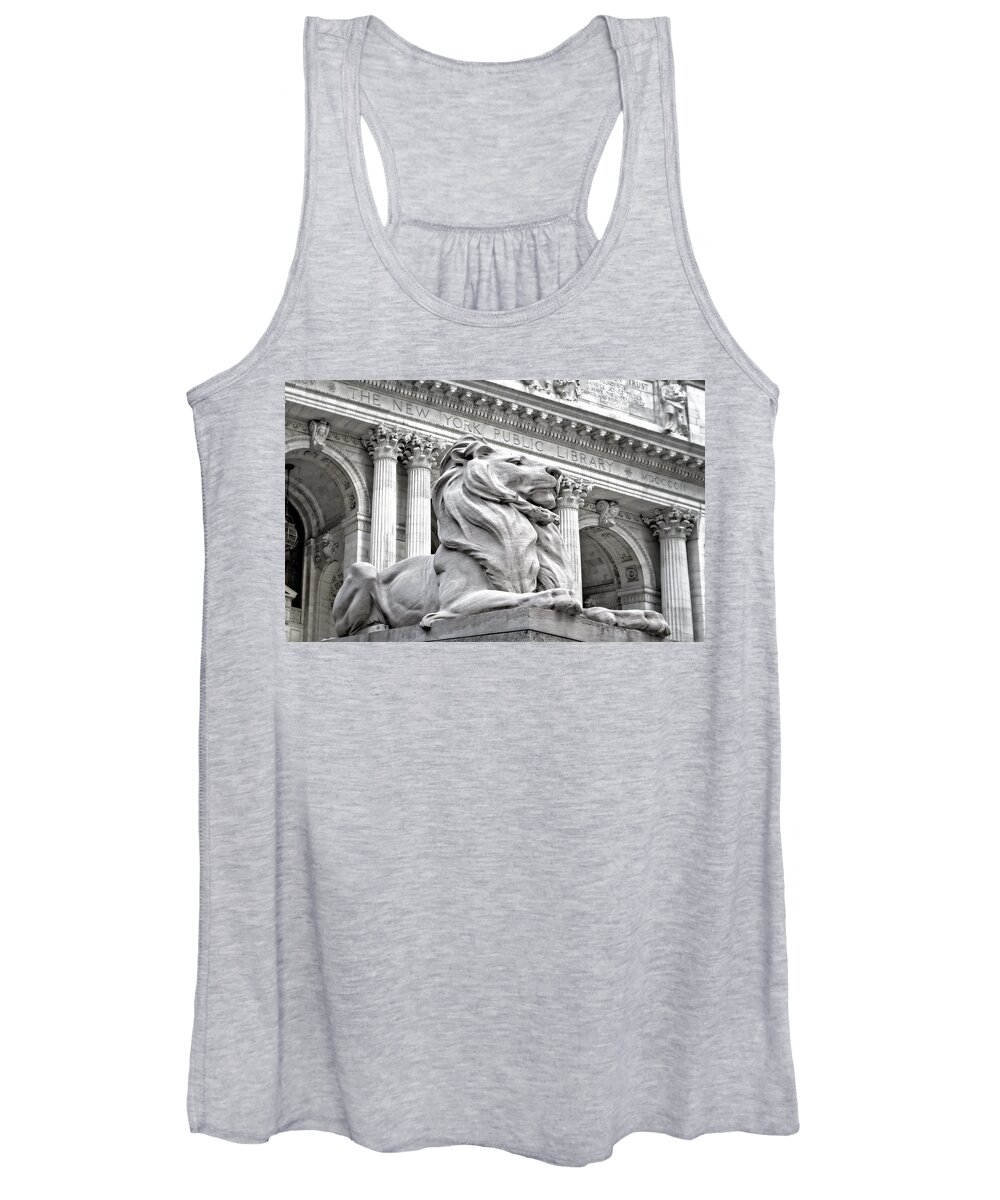 New York Public Library Women's Tank Top featuring the photograph Patience The NYPL Lion by Susan Candelario