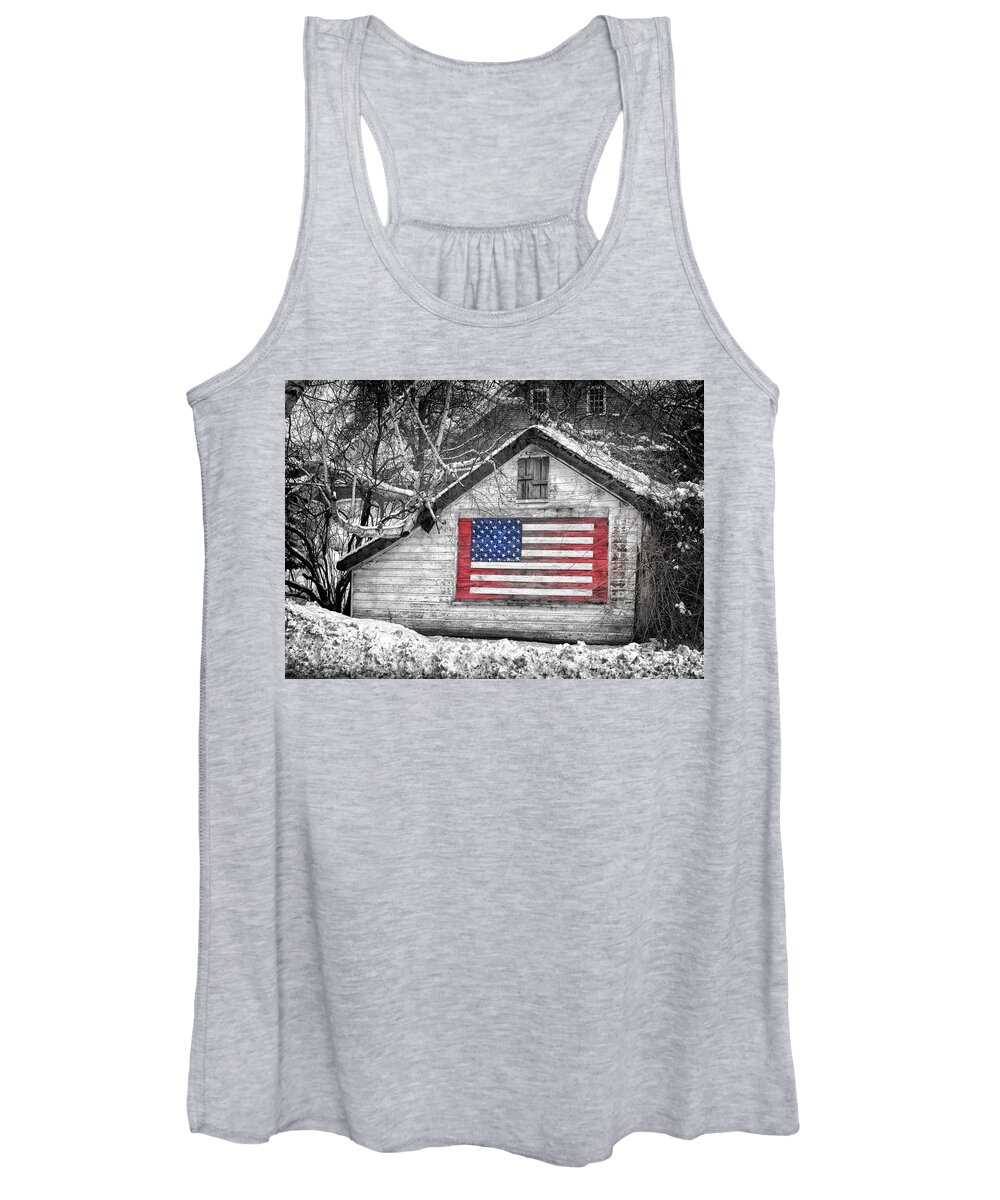 Artwork Landscapes Women's Tank Top featuring the photograph Patriotic American shed by Jeff Folger