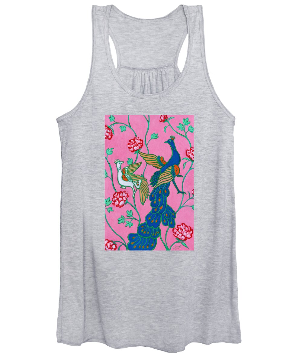 Peacock Women's Tank Top featuring the painting Peacocks Flying Southeast by Xueling Zou