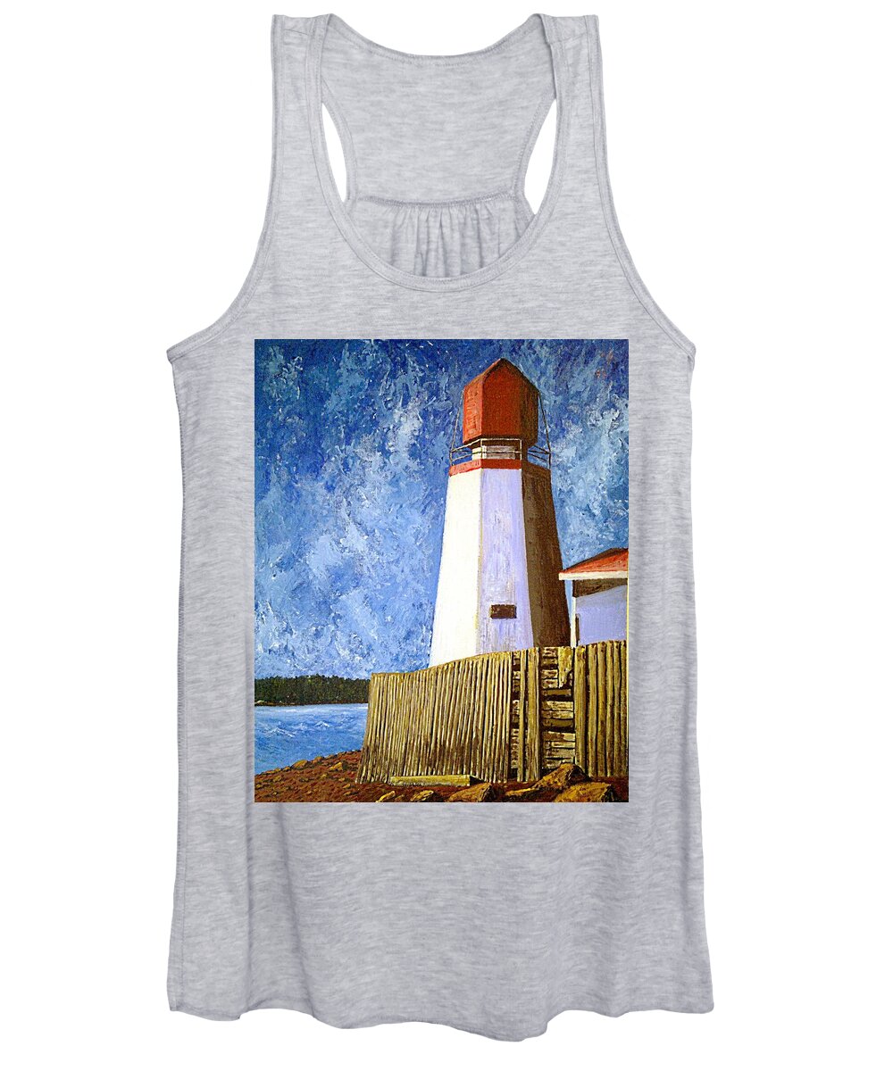 Sea Women's Tank Top featuring the painting Pendlebury Lighthouse by Michael Graham