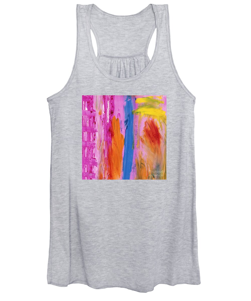 Triptychs Women's Tank Top featuring the painting Pink Trio 1 by Noa Yerushalmi