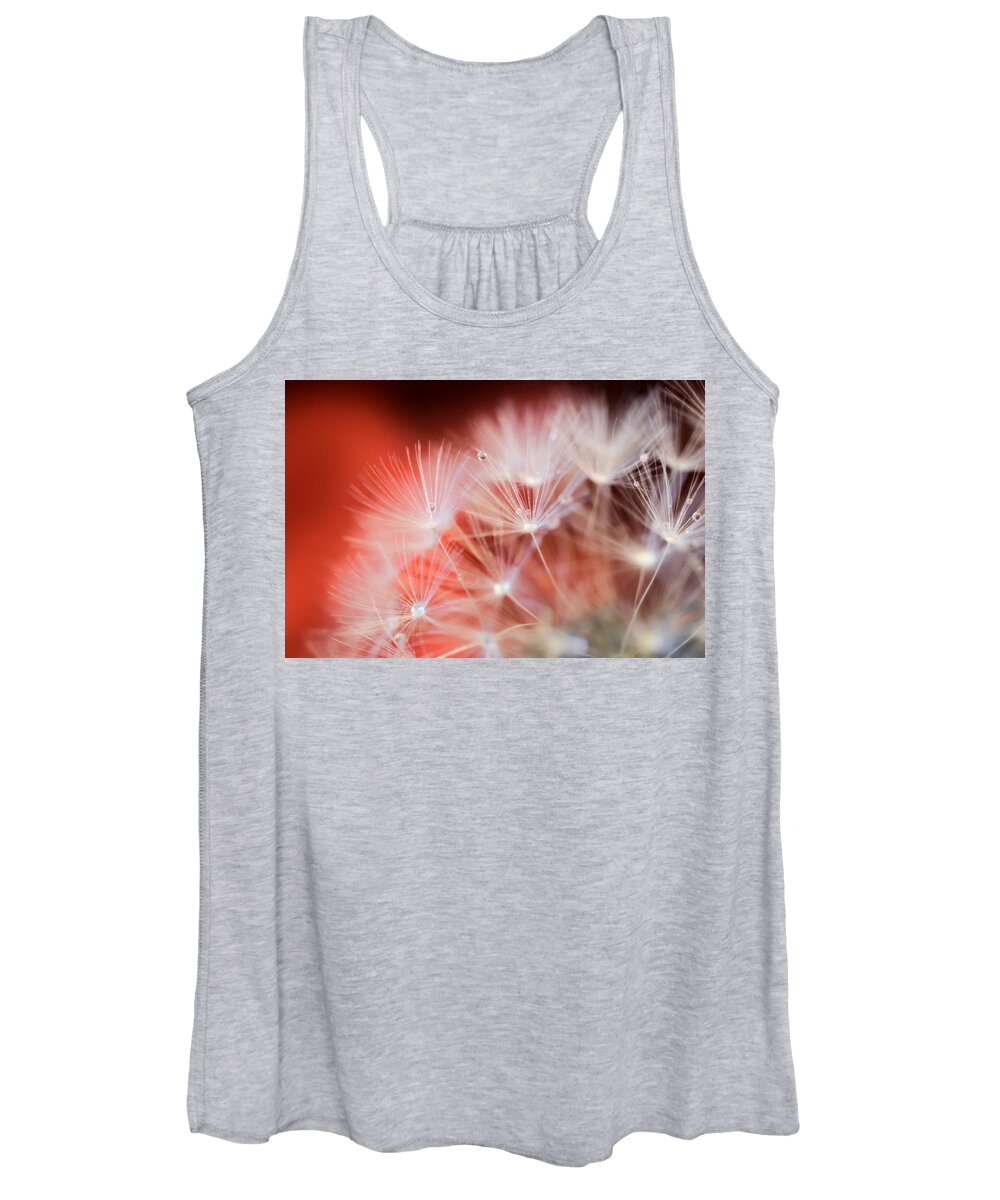 Raindrops Women's Tank Top featuring the photograph Raindrops on Dandelion Red by Marianna Mills