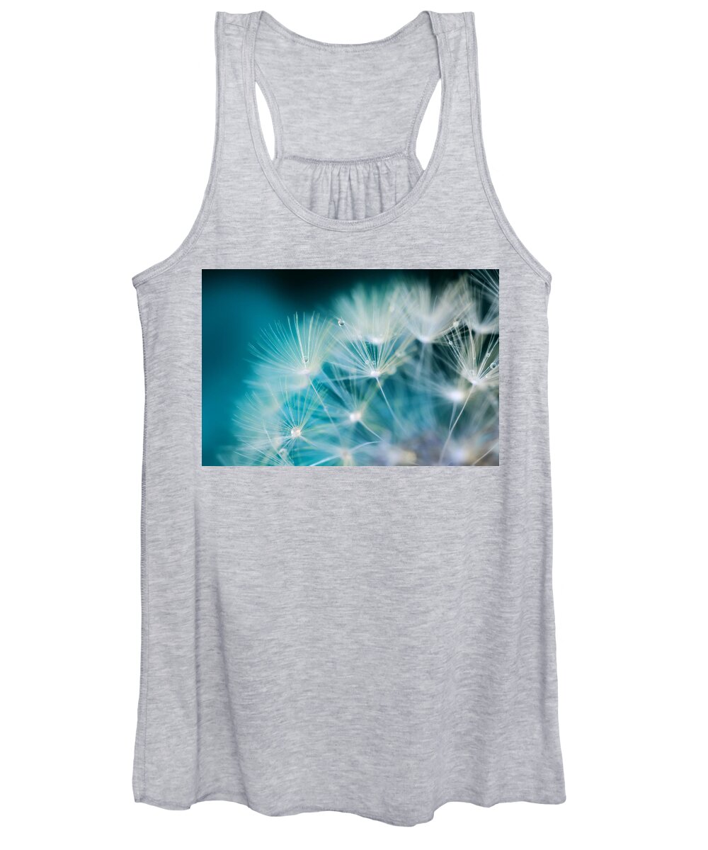 Raindrops Women's Tank Top featuring the photograph Raindrops On Dandelion Sea Blue by Marianna Mills