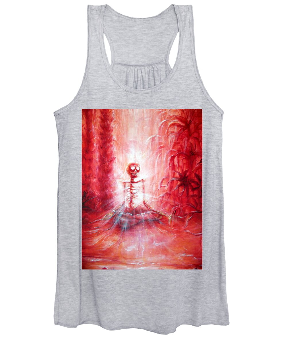 Skeletons Women's Tank Top featuring the painting Red Skeleton Meditation by Heather Calderon