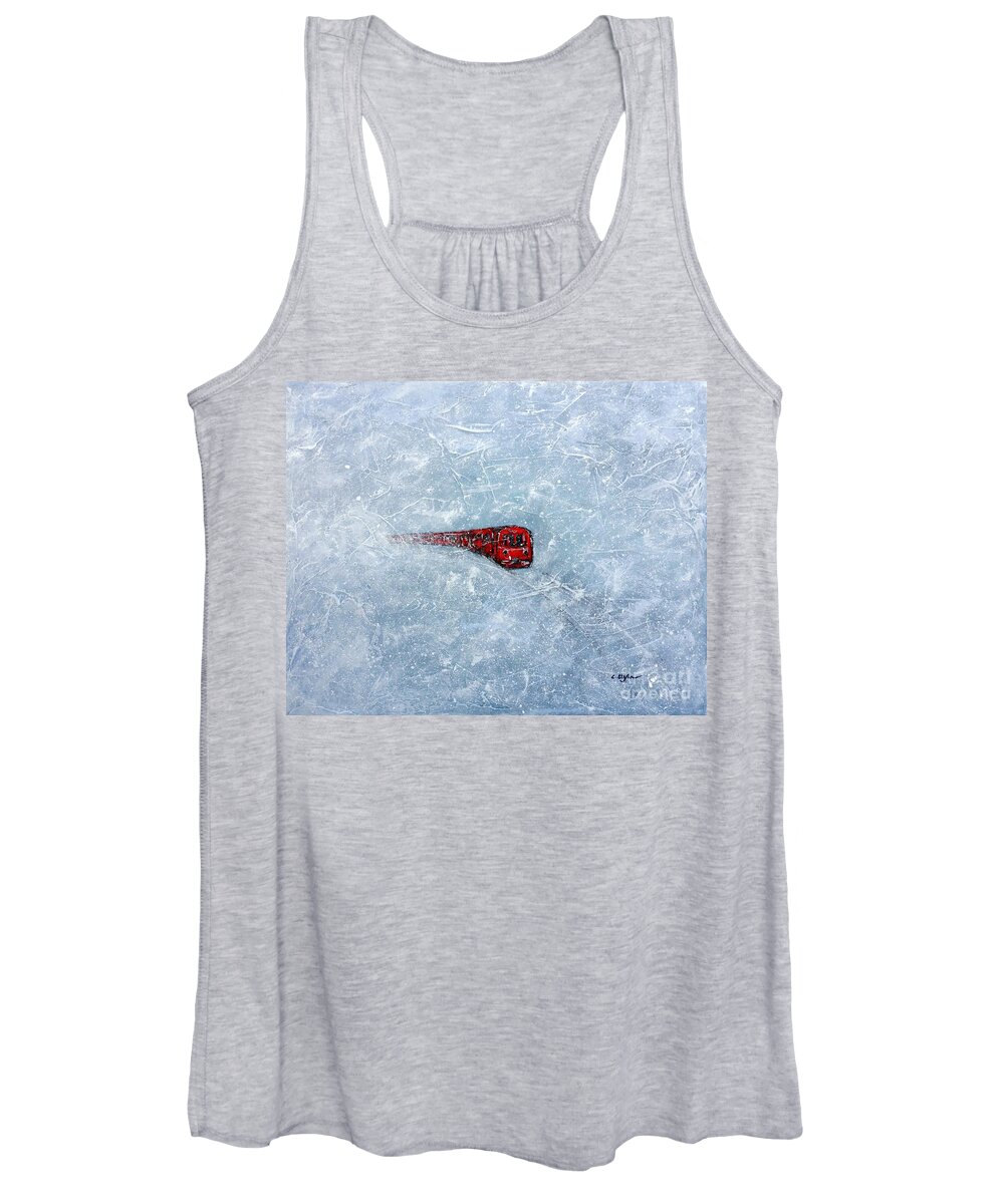 Train Women's Tank Top featuring the painting Red Train braving the Winter by Cristina Stefan