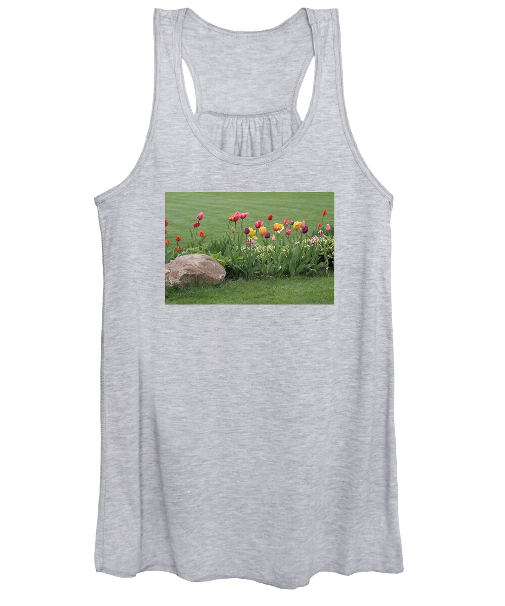 Tulips Women's Tank Top featuring the photograph Tulip and Hosta Garden by Valerie Collins