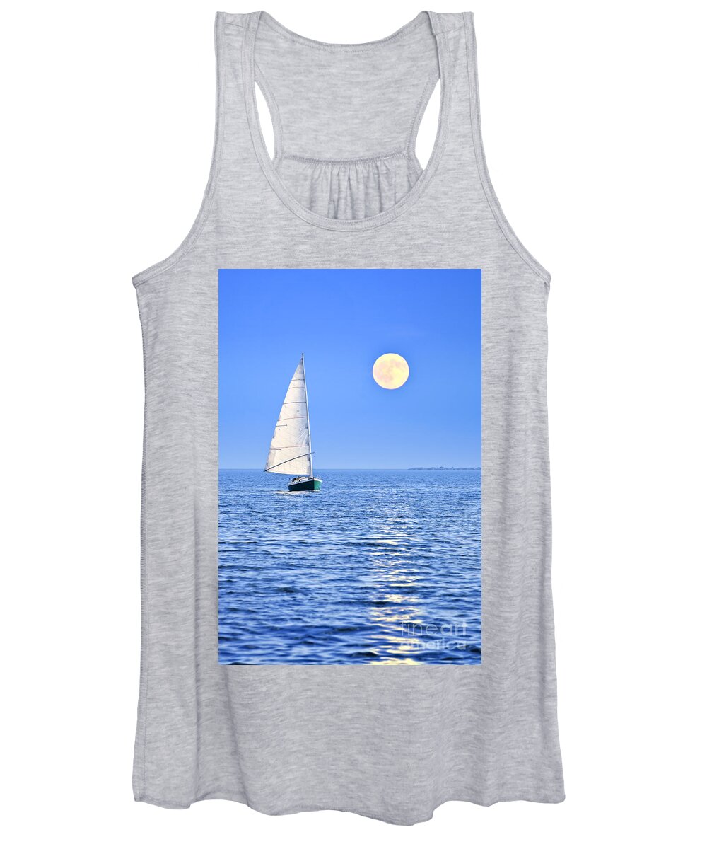 Sail Women's Tank Top featuring the photograph Sailing at full moon by Elena Elisseeva