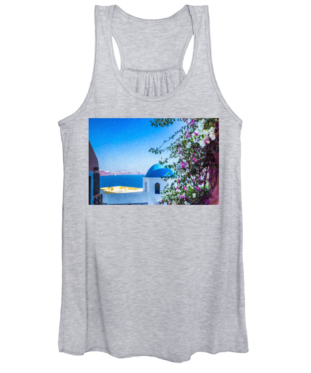 Oia Santorini Greece Sunset Island Sea Tourism Travel Architecture Women's Tank Top featuring the painting Santorini Grk4166 by Dean Wittle