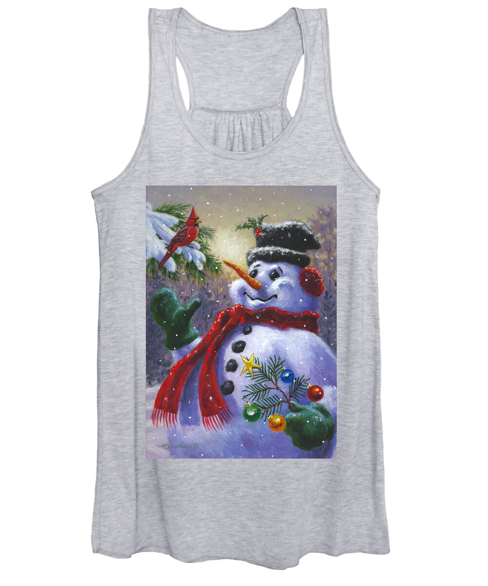 Snowman Women's Tank Top featuring the painting Seasons Greetings by Richard De Wolfe