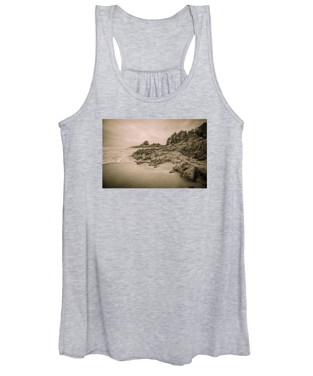 Ocean Women's Tank Top featuring the photograph Cox Bay Sepia by Roxy Hurtubise