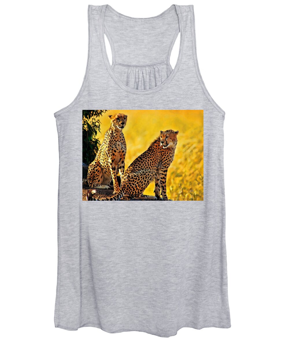 Watercolor Women's Tank Top featuring the painting Sister Cheetahs by Dean Wittle