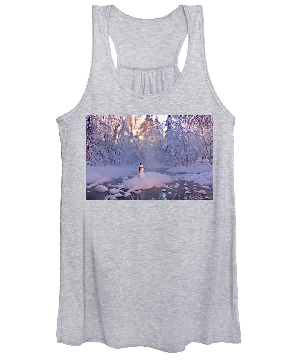 Smith Women's Tank Top featuring the photograph Snowman Standing On A Small Island by Kevin Smith