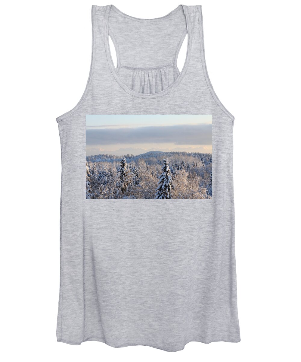 Away From It All Women's Tank Top featuring the photograph Snowy forest seen from above by Ulrich Kunst And Bettina Scheidulin