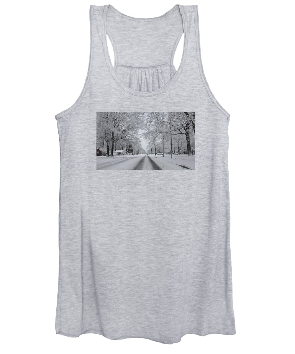 Snow Women's Tank Top featuring the photograph Ohio Snow Ashtabula Harbor Street by Valerie Collins
