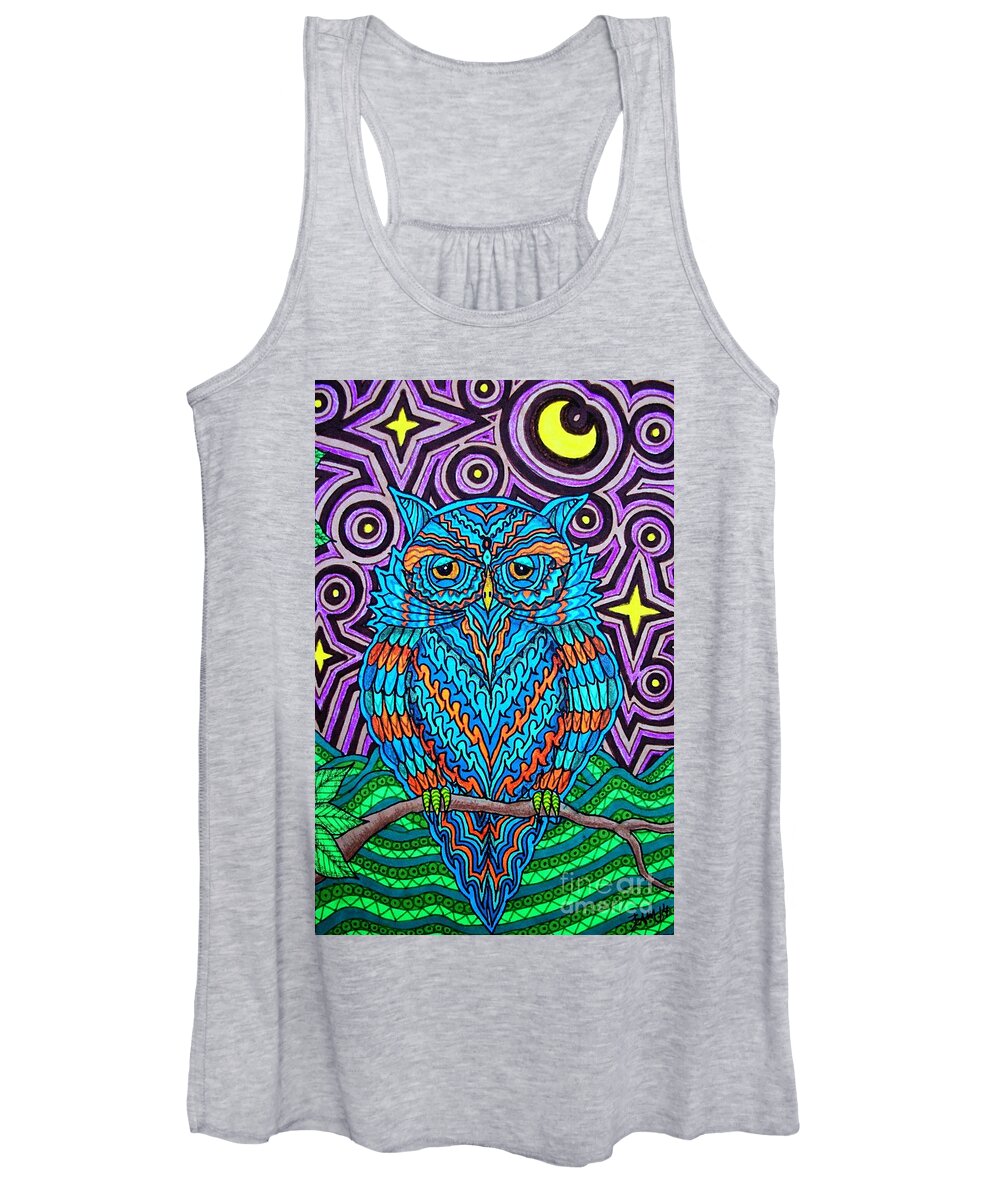 Owl Women's Tank Top featuring the drawing Mr. Owl by Baruska A Michalcikova