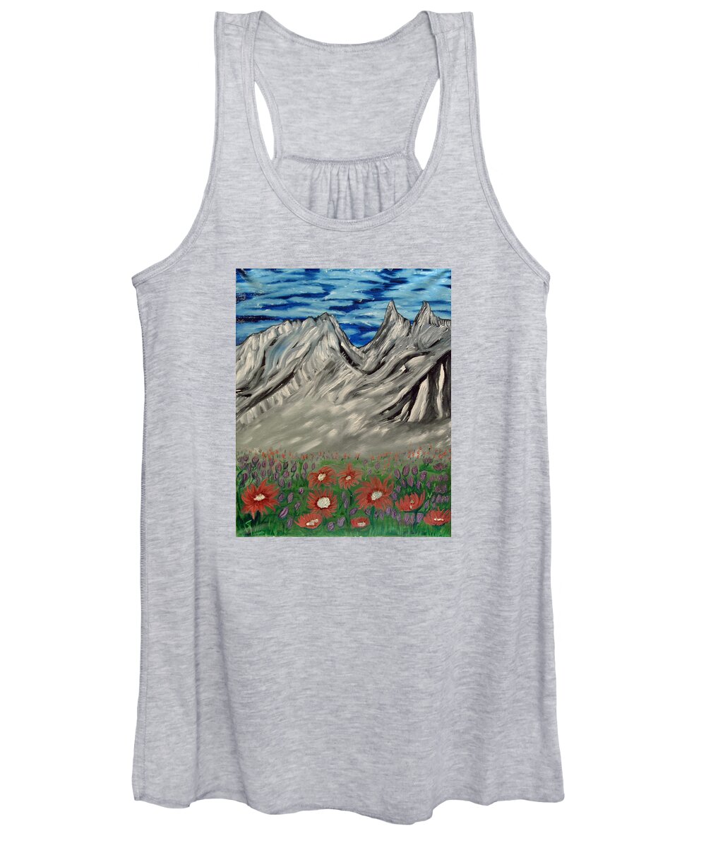 Spring Women's Tank Top featuring the painting Spring Flowers in the Mountians by Suzanne Surber