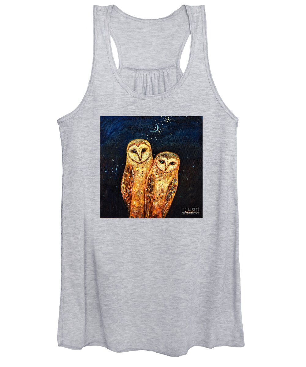Owl Women's Tank Top featuring the painting Starlight Owls by Shijun Munns