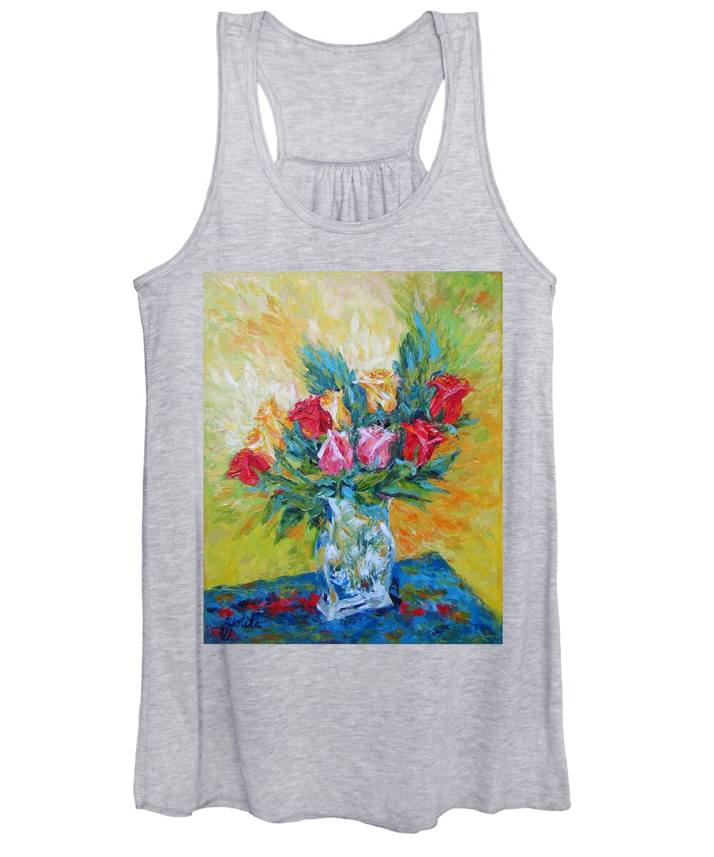 Still Life Women's Tank Top featuring the painting Vase of Roses by Jyotika Shroff