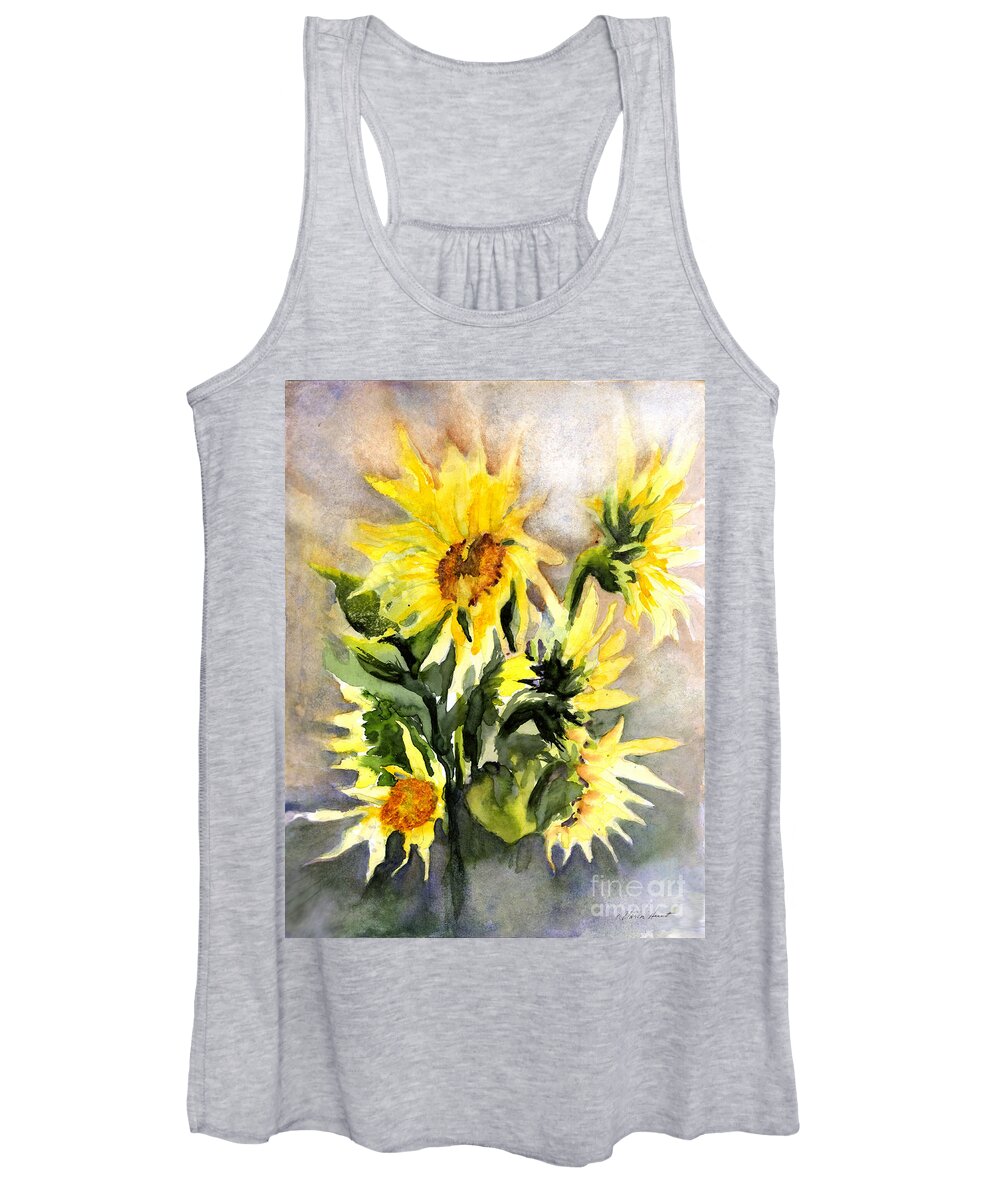 Flowers Women's Tank Top featuring the painting Sunflowers in Abstract by Maria Hunt