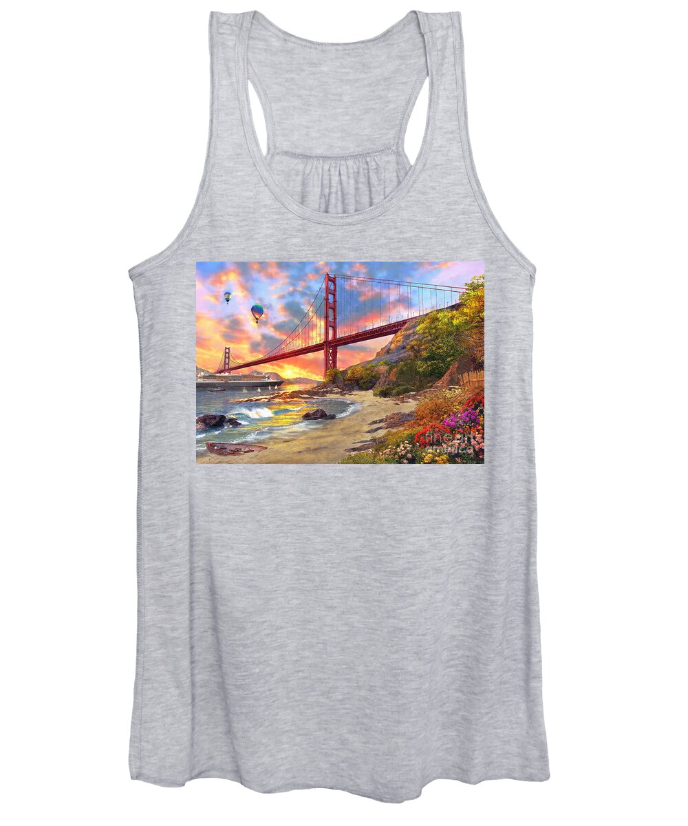 Golden Gate Women's Tank Top featuring the digital art Sunset at Golden Gate by MGL Meiklejohn Graphics Licensing