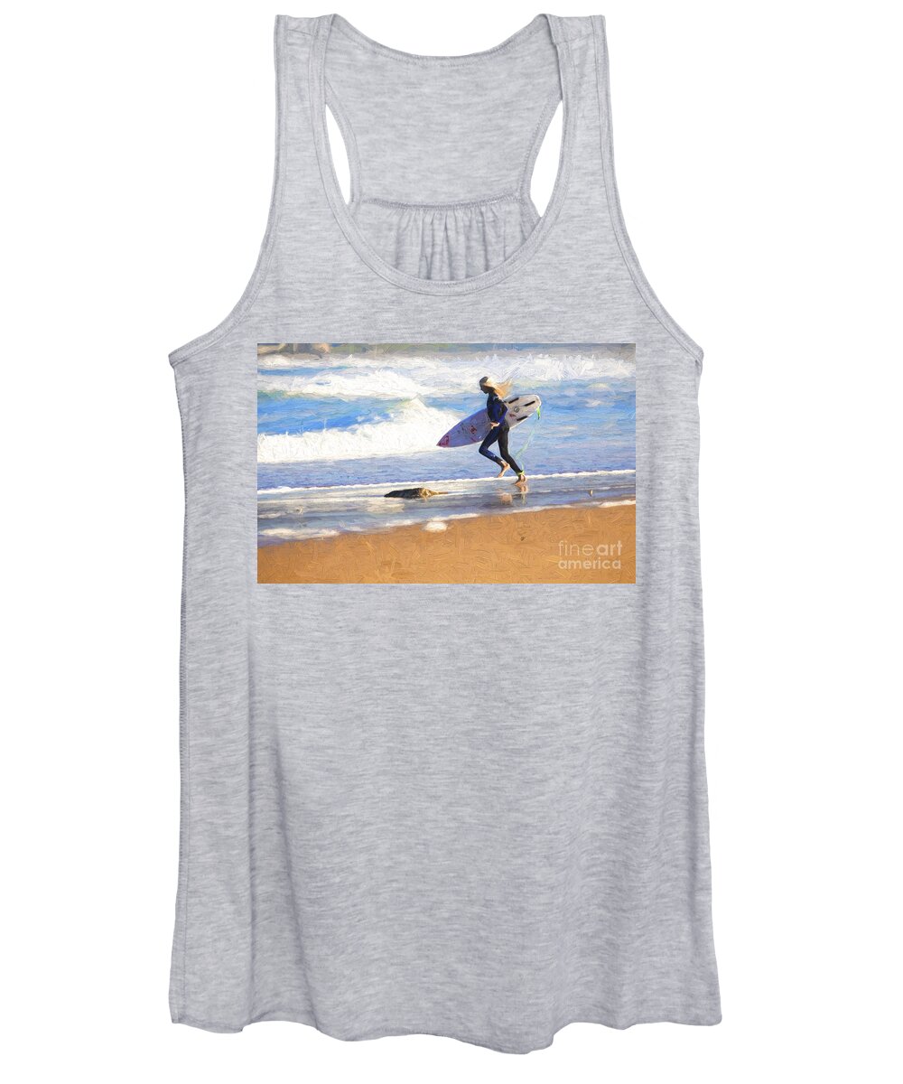 Surfer Women's Tank Top featuring the photograph Surfing girl by Sheila Smart Fine Art Photography