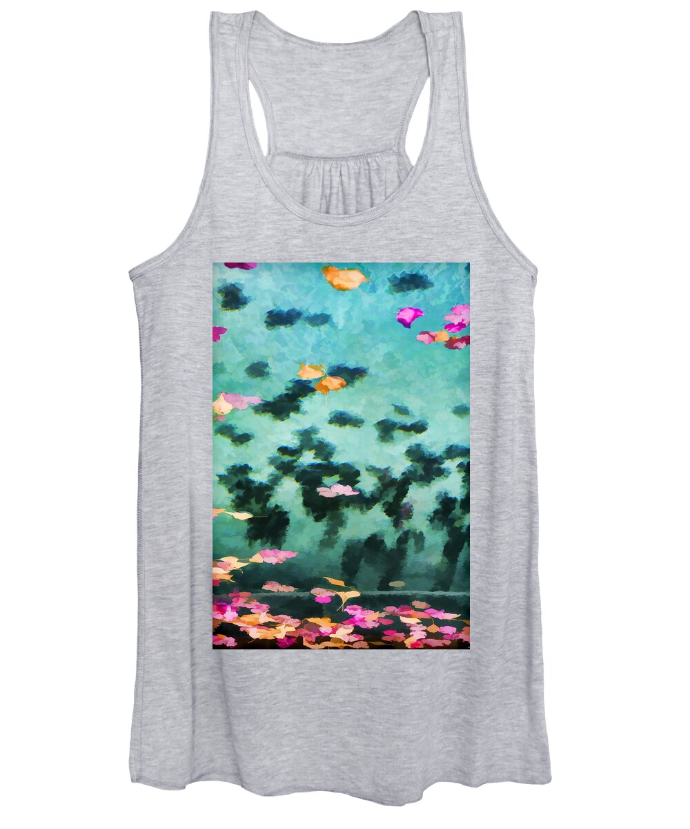 Swimming Pool Women's Tank Top featuring the photograph Swirling Leaves and Petals 2 by Scott Campbell