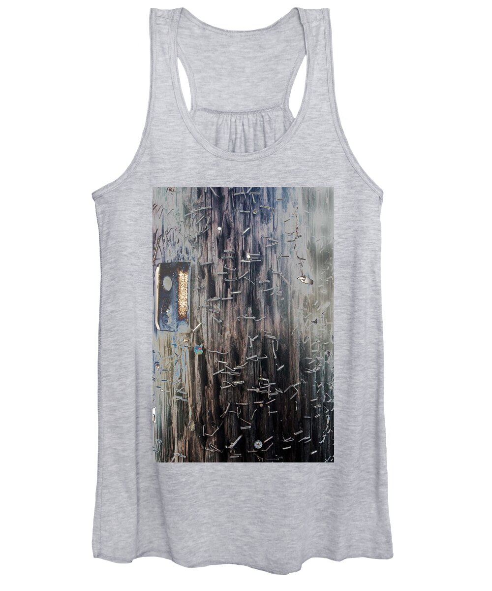 Abstract Women's Tank Top featuring the photograph Telephone Pole with Scars from the past by Denise Dube