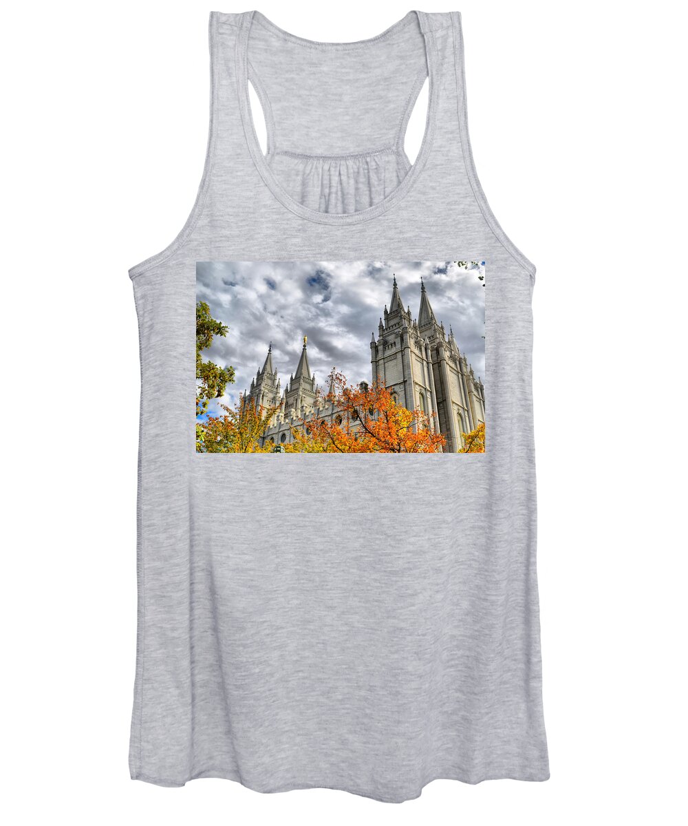Mormon Women's Tank Top featuring the photograph Temple Trees by Spencer Hughes