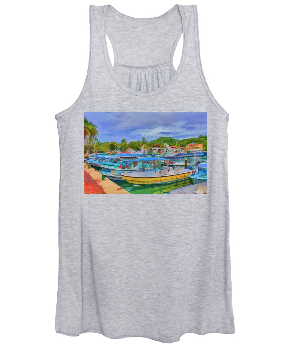 Hautulco Women's Tank Top featuring the digital art The Boats of Hautulco by Deborah Boyd