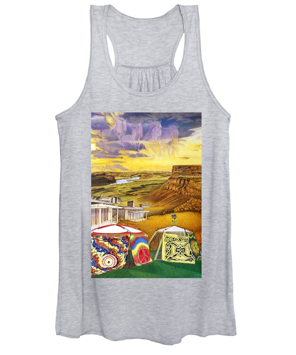 The Gorge Women's Tank Top featuring the drawing The Gorge Cave B by Joshua Morton